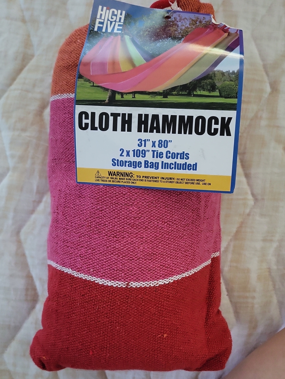 High Five Pink and Red Cloth Hammock with Storage Bag